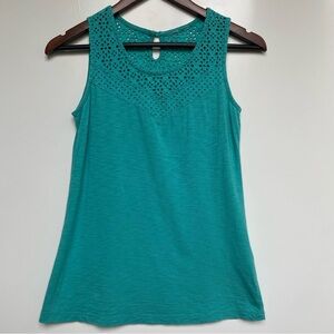 Aventura Teal Crochet Yoke Tank Top for Women XS